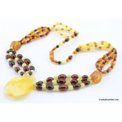 Multi-strand Baltic amber pendant necklace