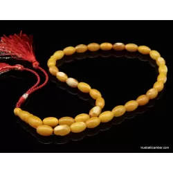 Islamic 33 Prayer Egg Yolk OLIVE Baltic amber beads rosary