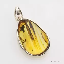 Baltic amber silver pendant w insect inclusion 7g