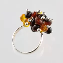 Grape bunch Baltic amber sterling silver ring