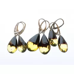 3 Faceted drops Baltic amber Silver Earrings