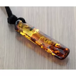 Natural Amber Hole Pendant w Leather Cord