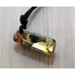 Natural Amber Hole Pendant w Leather Cord