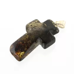 Dark Cross Baltic Amber Silver Pendant