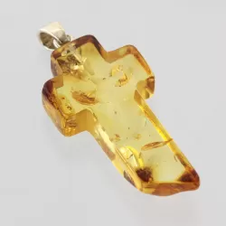 Honey Cross Baltic Amber Silver Pendant