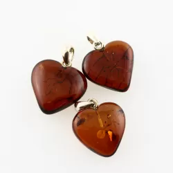 3 Baltic Amber Hearts Silver Pendants