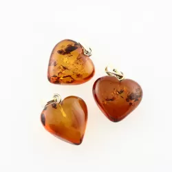 3 Baltic Amber Hearts Silver Pendants