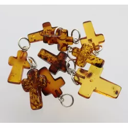 9 Small Baltic Amber Cross Silver Pendants