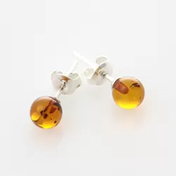 Cognac Shiny Studs Baltic amber Silver Earrings