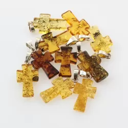 10 Baltic Amber Cross Silver Pendants