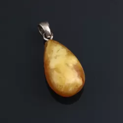 Egg Yolk Baltic Amber Drop Silver Pendant