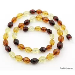 Faceted Baltic amber multi OLIVE beads necklace