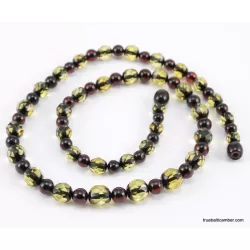 Faceted Baltic amber greenish ROUND beads necklace 20in