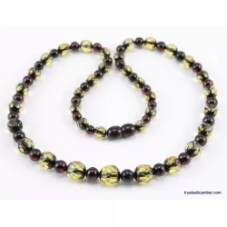 Faceted Baltic amber greenish ROUND beads necklace 20in