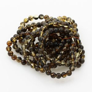 10 Dark ROUND Baltic amber bracelets 19cm