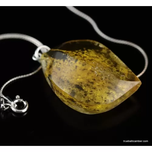 Genuine Baltic amber CARVED silver pendant