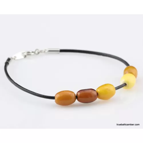 Charm beads Baltic amber leather bracelet