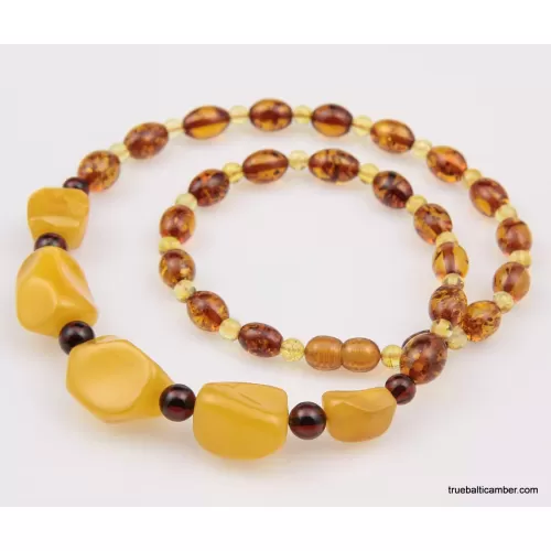 Artisan combination beads Baltic amber necklace 20in