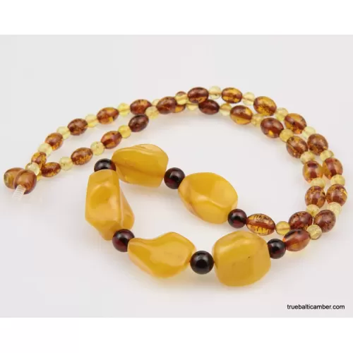 Artisan combination beads Baltic amber necklace 20in