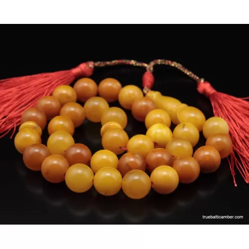 Vintage Egg Yolk Islamic 33 Baltic amber Prayer ROUND beads