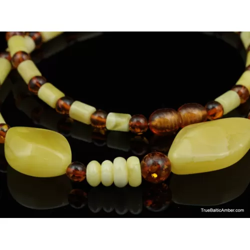 Artisan combination beads Baltic amber necklace 20in