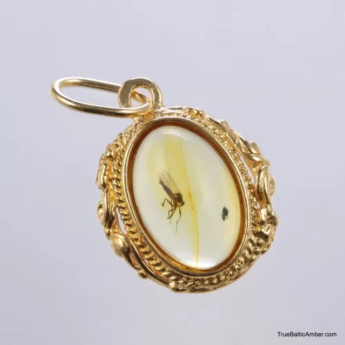 Gold Plated Baltic amber pendant with insect inclusion