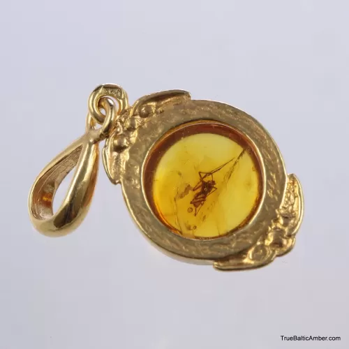 Gold Plated Baltic amber pendant with insect inclusion