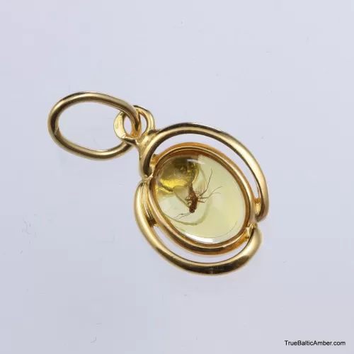 Gold Plated Baltic amber pendant with insect inclusion