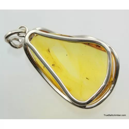 Large amulet Baltic amber silver pendant w insect inclusion 14g