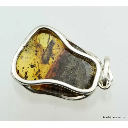 Large amulet Baltic amber silver pendant w insect inclusion 12g