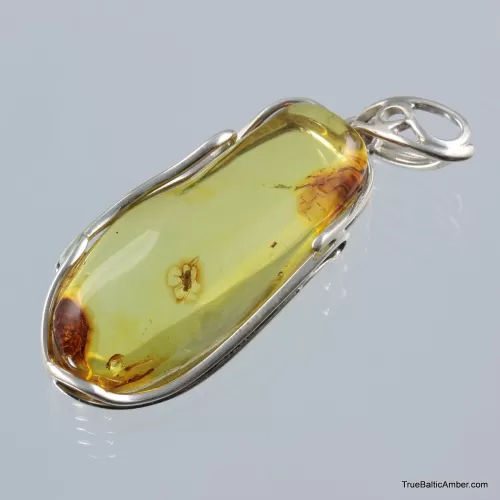 Baltic amber silver pendant w insect inclusion 9g