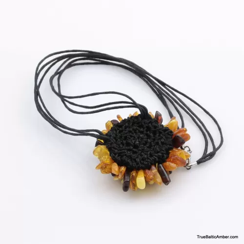 Flower Baltic amber artisan pendant necklace