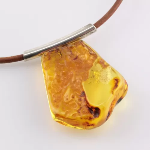 Large Amulet Baltic amber Silver Pendant 21g