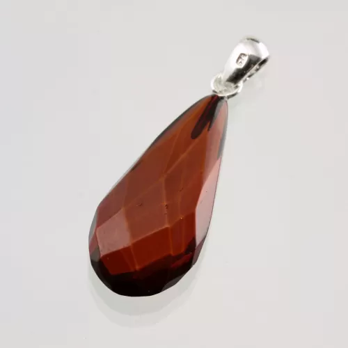 Facet Cut Baltic Amber Silver Pendant