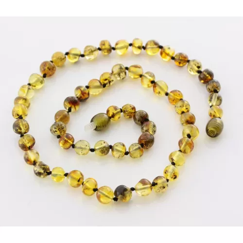 Green BAROQUE beads Baltic amber necklace 45cm