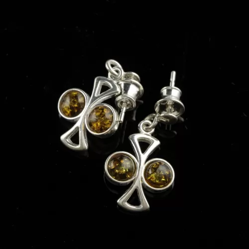 Cabochons Studs Baltic amber Silver Earrings