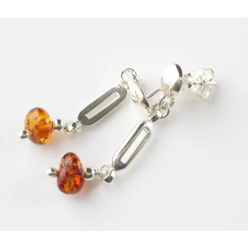 Baltic amber dangle sterling silver studs earrings