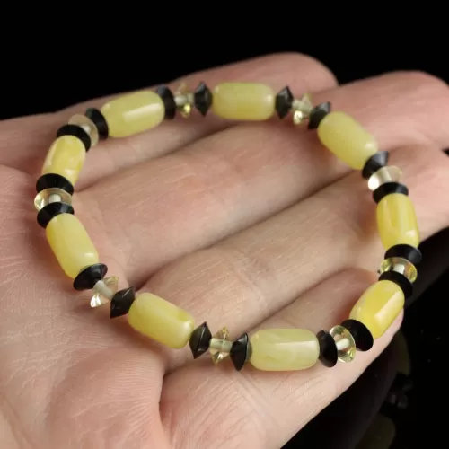 Butter cylinder beads Baltic amber stretch bracelet 18cm