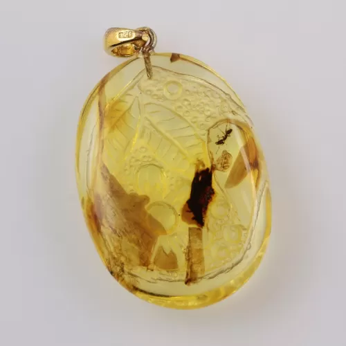 Ant Insect in Carved Amulet Baltic amber fossil pendant