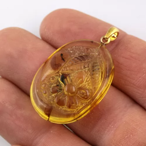 Ant Insect in Carved Amulet Baltic amber fossil pendant