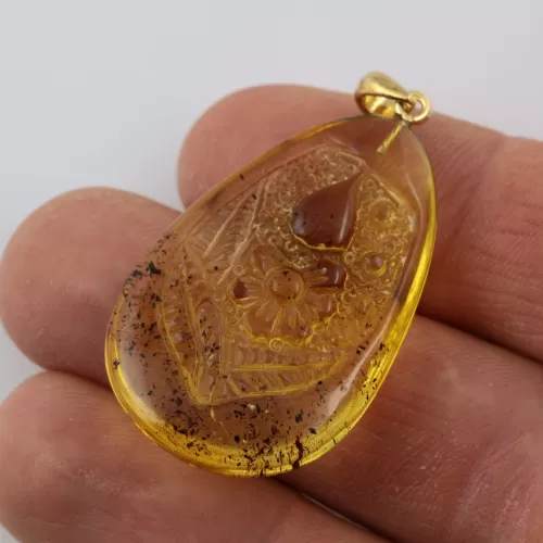 Winged Scale Insect in Carved Amulet Baltic amber fossil pendant