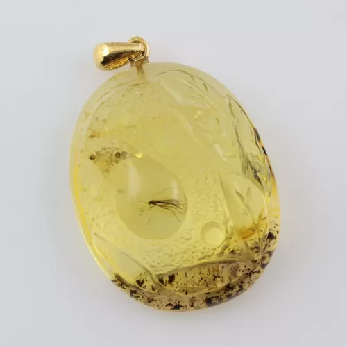 Gnat Insect in Carved Amulet Baltic amber fossil pendant