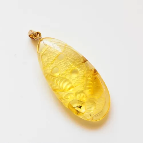 Disptera Insect in Carved Amulet Baltic amber fossil pendant