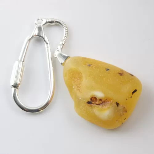 Raw Sea Baltic amber stone - keychain keyring