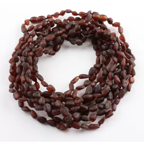 10 Raw Ruby BEANS Baby Baltic amber teething necklaces 32cm