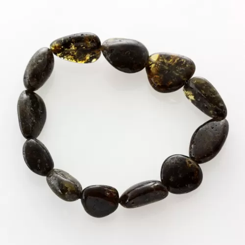 Large Dark BEADS Baltic amber stretch bracelet 19cm