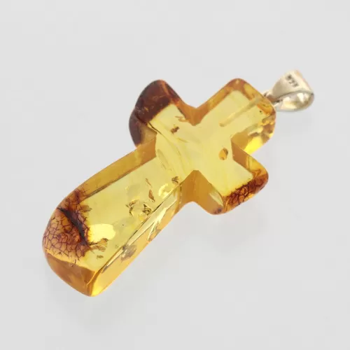 Honey Cross Baltic Amber Silver Pendant