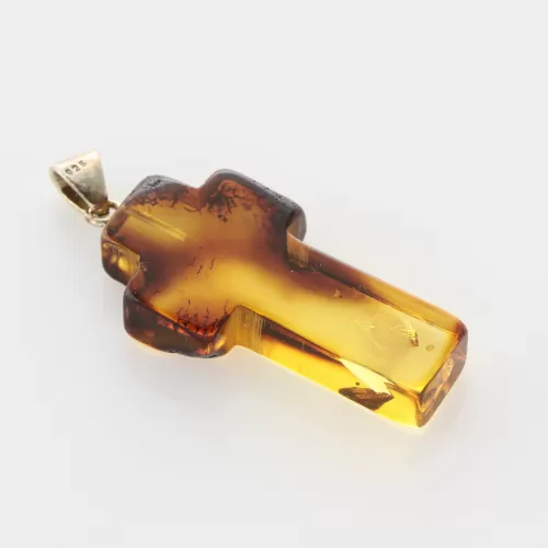 Honey Cross Baltic Amber Silver Pendant