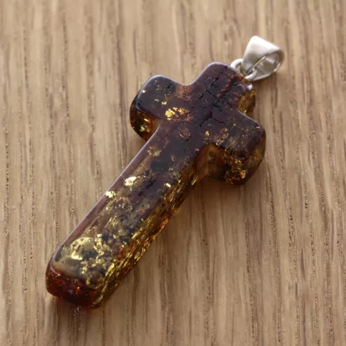 Honey Cross Baltic Amber Silver Pendant