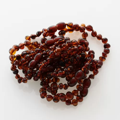 10 Cognac BAROQUE Baltic amber teething bracelets 14cm